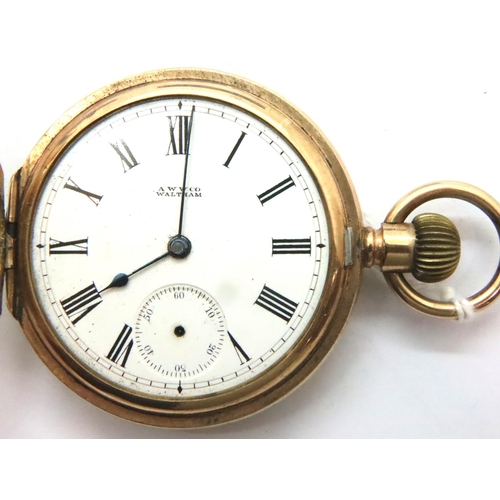 85 - Waltham gold plated pocket watch, lacking second finger. P&P Group 1 (£14+VAT for the first lot and ... 