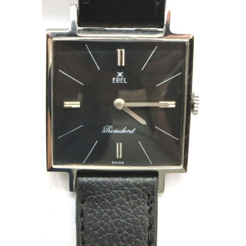 91 - Ebel; vintage ultra slim gents wristwatch, President model with square black dial, silver hands and ... 