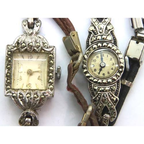 92 - Two ladies marcasite wristwatches, not working at lotting. P&P Group 1 (£14+VAT for the first lot an... 