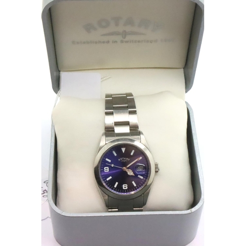 95 - Rotary; gents boxed wristwatch, working at lotting, light surface scratches on stainless steel strap... 