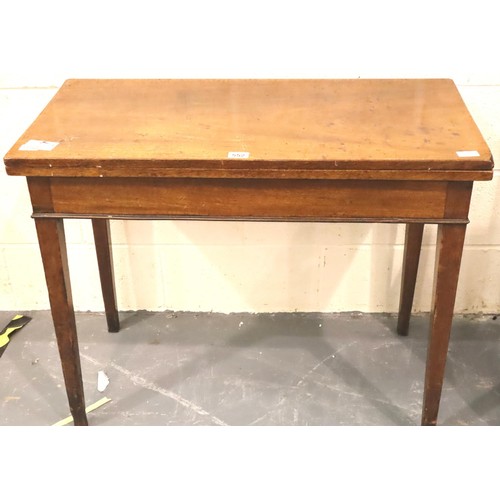 512 - 19th century walnut fold-over tea table, on tapering supports, 92 x 45 x 73 cm H.  Not available for... 