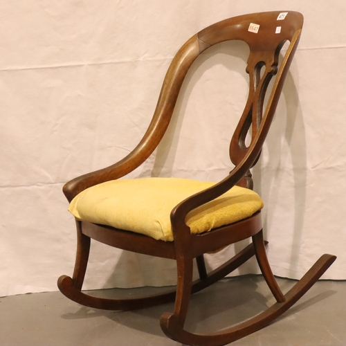 471 - Walnut framed Victorian rocking chair with upholstered seat H: 89 cm. Not available for in-house P&P... 