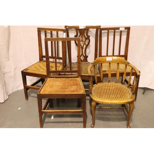 473 - Five mixed antique and vintage chairs, tallest H: 96 cm. Not available for in-house P&P, contact Pau... 