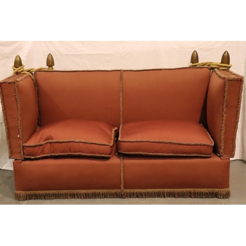 474 - 1920s upholstered Knole End settee, 195 x 85 x 100 cm H. Not available for in-house P&P, contact Pau... 