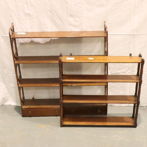 478 - An Edwardian mahogany wall-mounting open bookcase with fretted supports and two drawers, 82 x 17 x 8... 