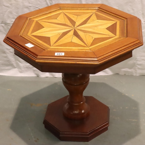 481 - Inlaid occasional pedestal table, D: 66 cm. Not available for in-house P&P, contact Paul O'Hea at Ma... 