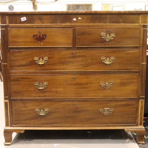 486 - George III inlaid mahogany chest of two short above three long drawers with hidden frieze drawer, 12... 