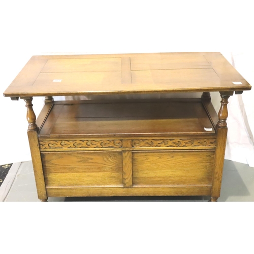 501 - Oak monks bench with lifting lid, 106 x 51 x 103 cm H. Not available for in-house P&P, contact Paul ... 