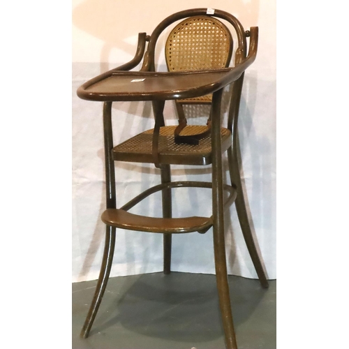 504 - Victorian high chair with rattan back and seat, H: 97 cm. Not available for in-house P&P, contact Pa... 