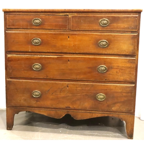 507 - A Regency inlaid walnut chest of two short above three long drawers, raised on shaped bracket suppor... 