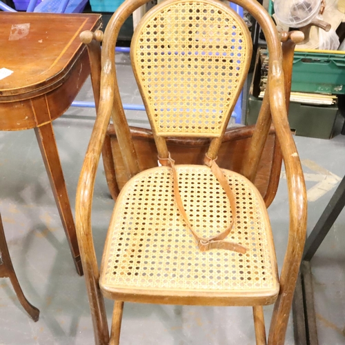 504 - Victorian high chair with rattan back and seat, H: 97 cm. Not available for in-house P&P, contact Pa... 