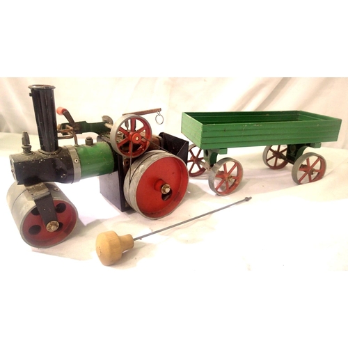 2091 - Mamod steam roller, spirit fired, complete with burner and steering-rod, corrosion on plated parts, ... 