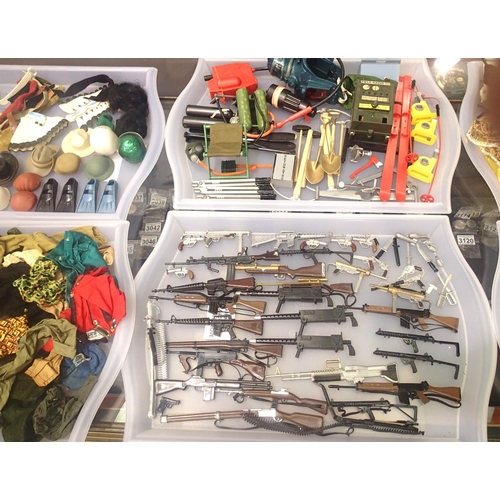 2096 - Large quantity of Action Man uniforms, weapons, accessories etc, plus instruction sheets/paperwork, ... 