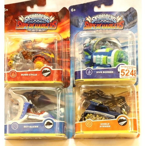 2391 - Skylanders Superchargers; boxed Burn-Cycle, Shield Striker, Dive Bomber and Sky Slicer, all unopened... 