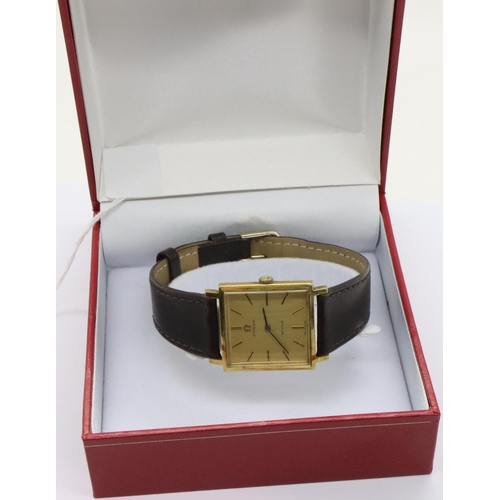 102 - Omega; gents De Ville mechanical wristwatch, gold plated with square dial. Working at lotting, we do... 