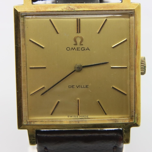 102 - Omega; gents De Ville mechanical wristwatch, gold plated with square dial. Working at lotting, we do... 