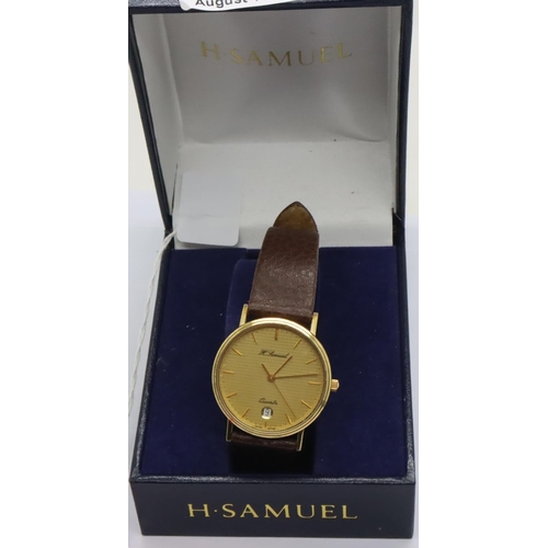 104 - H Samuel; gents calendar wristwatch on brown leather strap, working at lotting. P&P Group 1 (£14+VAT... 