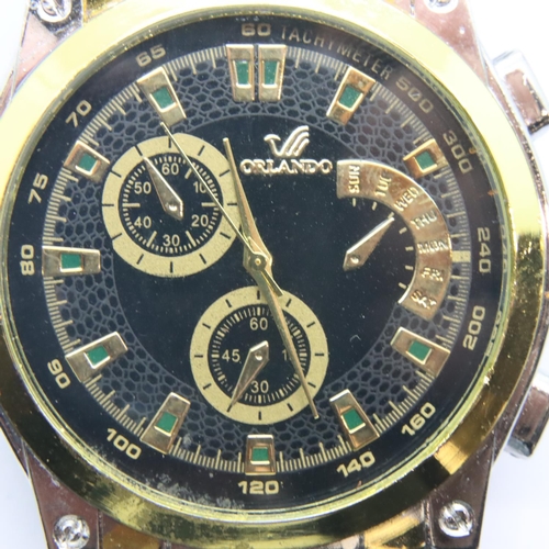 105 - Orlando; gents boxed wristwatch on a metallic bracelet, not working at lotting up. P&P Group 1 (£14+... 
