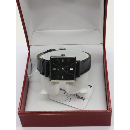 106 - Ebel; vintage ultra slim gents wristwatch, President model with square black dial, silver hands and ... 