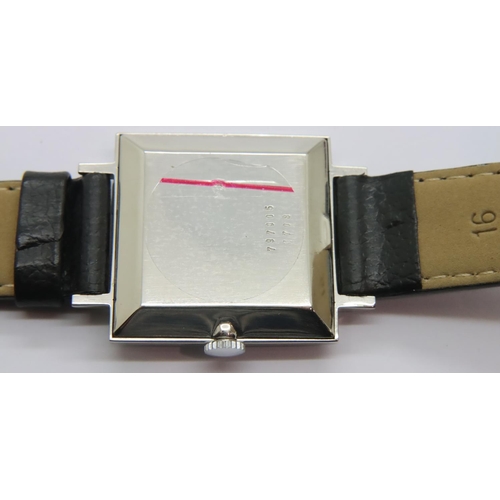 106 - Ebel; vintage ultra slim gents wristwatch, President model with square black dial, silver hands and ... 