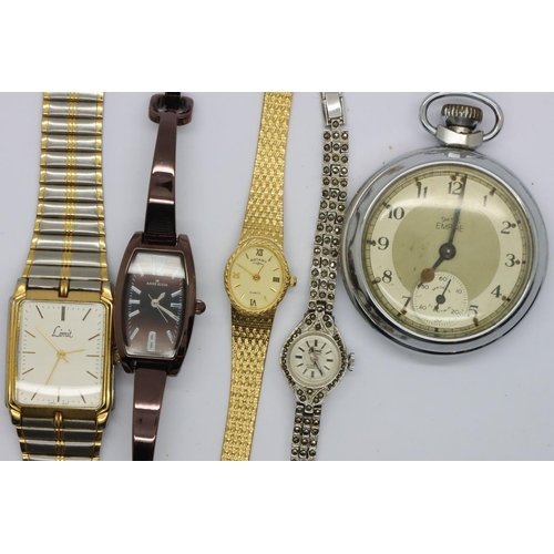 111 - Four wristwatches, Limit, Klein and a Smiths Empire pocket watch. P&P Group 1 (£14+VAT for the first... 