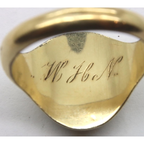 27 - Victorian gold mourning signet ring, size Q. 4.2g. Some light wear from age/general wear, otherwise ... 