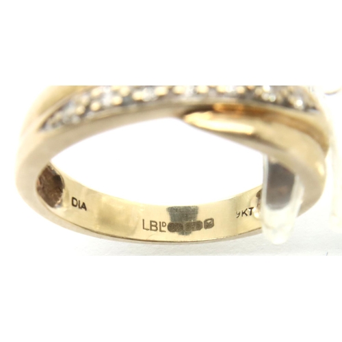 50 - 9ct gold diamond set crossover ring, size L, 2.1g. P&P Group 1 (£14+VAT for the first lot and £1+VAT... 