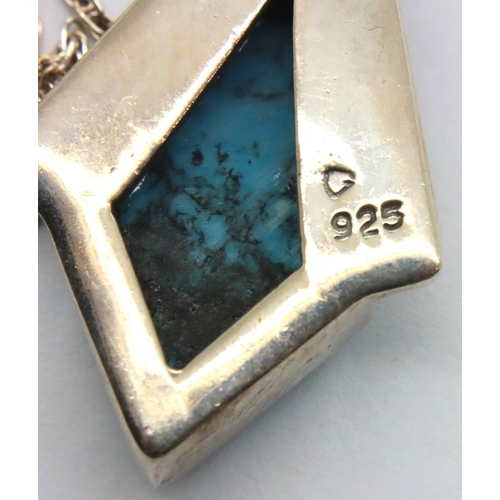 64 - Silver necklace with a turquoise lozenge pendant. P&P Group 1 (£14+VAT for the first lot and £1+VAT ... 