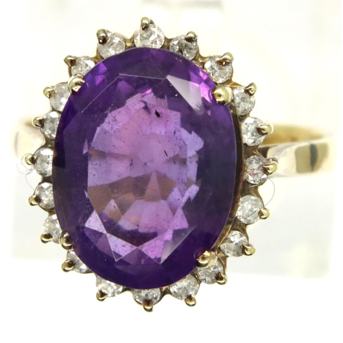 69 - 14ct gold amethyst and diamond ring, size N. P&P Group 1 (£14+VAT for the first lot and £1+VAT for s... 