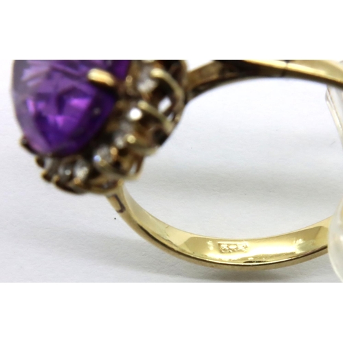 69 - 14ct gold amethyst and diamond ring, size N. P&P Group 1 (£14+VAT for the first lot and £1+VAT for s... 