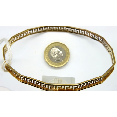 70 - 9ct gold Greek key design bangle, 7.8g. P&P Group 1 (£14+VAT for the first lot and £1+VAT for subseq... 