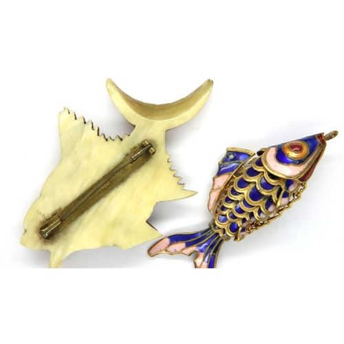 73 - French fish brooch and an articulated fish pendant. P&P Group 1 (£14+VAT for the first lot and £1+VA... 