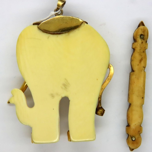 76 - Antique bone elephant pendant and a bone or ivory pen knife style toothpick. P&P Group 1 (£14+VAT fo... 
