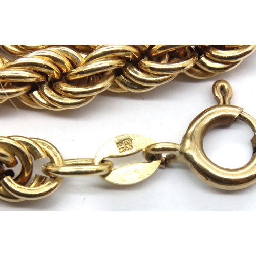 77 - 9ct gold rope chain, L: 50 cm, 11.9g. P&P Group 1 (£14+VAT for the first lot and £1+VAT for subseque... 