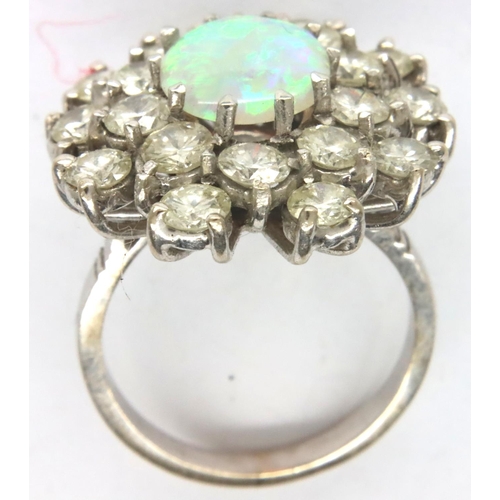 78 - Good platinum opal and diamond ring, size N, 8.3g. P&P Group 1 (£14+VAT for the first lot and £1+VAT... 