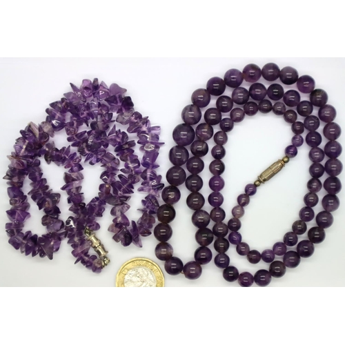 82 - Two amethyst ball/chip necklaces. P&P Group 1 (£14+VAT for the first lot and £1+VAT for subsequent l... 