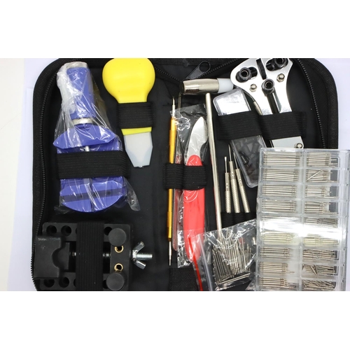 86 - New old stock 147 piece watch makers repair kit including back openers etc and a box of wristwatch p... 