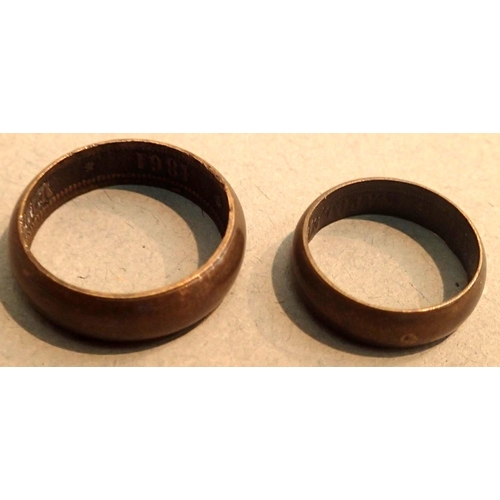 1063 - Two internally engraved Napoleon III Emperor rings dated 1861 and 1864. P&P Group 1 (£14+VAT for the... 