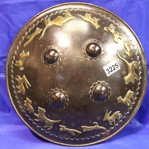 3225 - A 19th Century Indo-Persian Steel Shield, of convex circular form, with rolled rim and cut card type... 