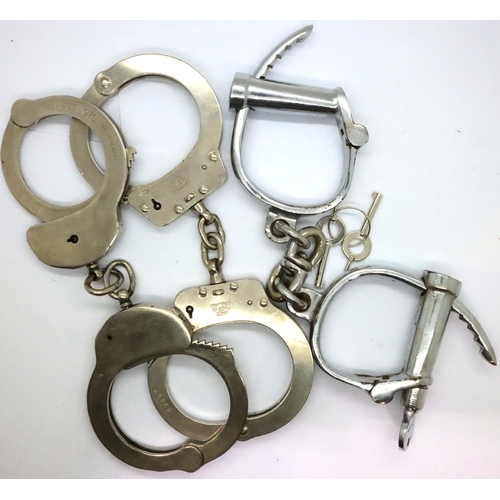 3244 - Three sets of British made handcuffs with keys. P&P Group 2 (£18+VAT for the first lot and £3+VAT fo... 