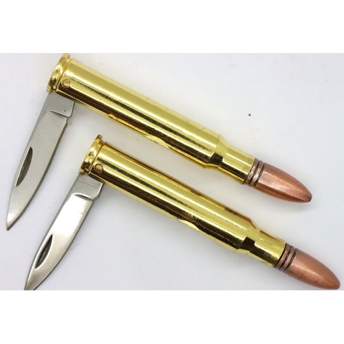 3239 - Two brass and copper bullet penknives. P&P Group 2 (£18+VAT for the first lot and £3+VAT for subsequ... 