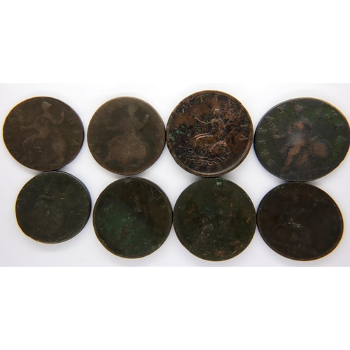 3090 - Eight early milled Copper Georgian coins. P&P Group 1 (£14+VAT for the first lot and £1+VAT for subs... 