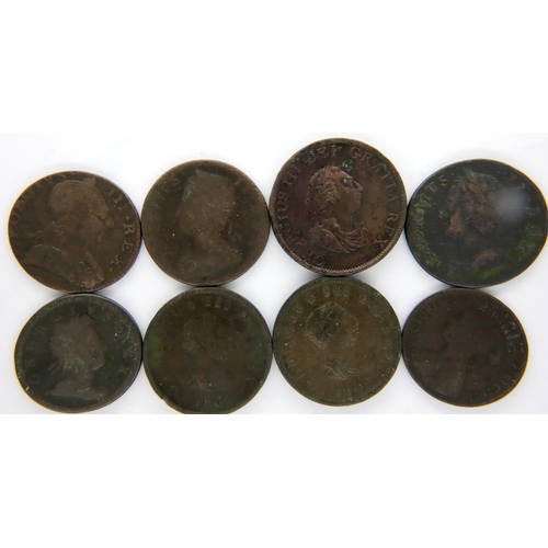 3090 - Eight early milled Copper Georgian coins. P&P Group 1 (£14+VAT for the first lot and £1+VAT for subs... 