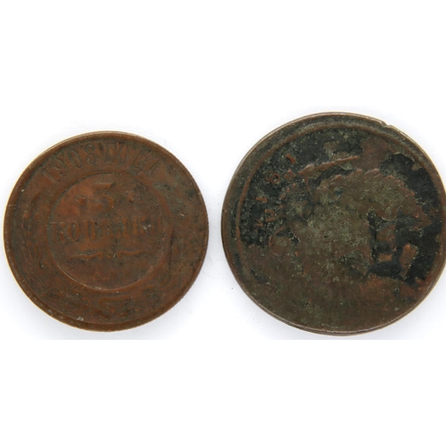 3106 - 1908 Russian 3 Kopek and 1814 2 Kopek of Alexander I. P&P Group 1 (£14+VAT for the first lot and £1+... 