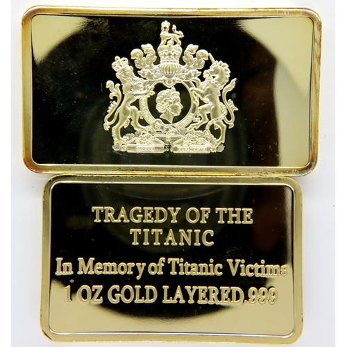 3107 - Two gold plated bars - Titanic and Tursu to the Crown 1953. P&P Group 1 (£14+VAT for the first lot a... 