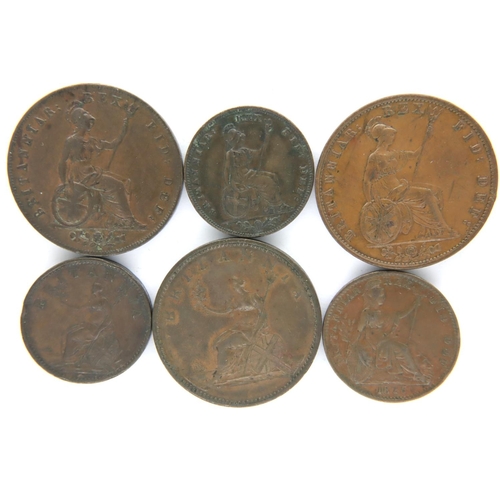 3121 - Six early milled copper coins, Farthing to Halfpenny. P&P Group 1 (£14+VAT for the first lot and £1+... 