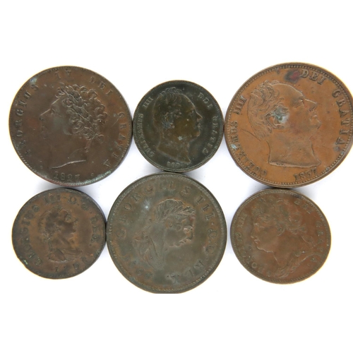 3121 - Six early milled copper coins, Farthing to Halfpenny. P&P Group 1 (£14+VAT for the first lot and £1+... 