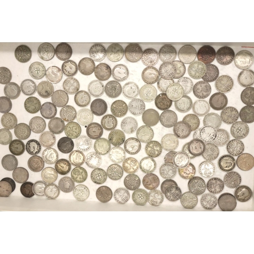 3128 - Collection of silver Threepence pieces, combined 188g. P&P Group 1 (£14+VAT for the first lot and £1... 