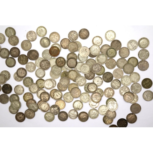 3128 - Collection of silver Threepence pieces, combined 188g. P&P Group 1 (£14+VAT for the first lot and £1... 