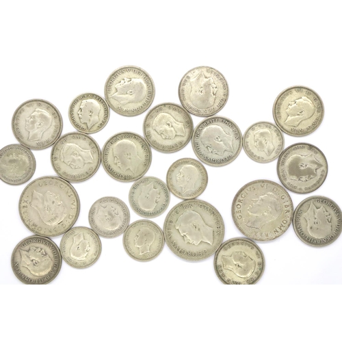 3129 - Mixed pre-1947 (50%) silver coins, combined 122g. P&P Group 1 (£14+VAT for the first lot and £1+VAT ... 